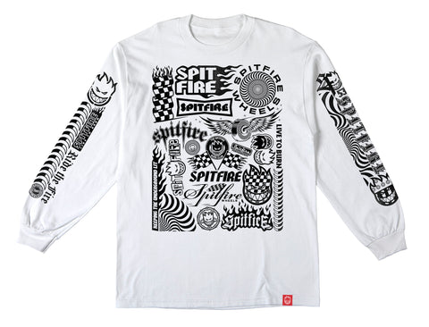 SPITFIRE SPEEDWAY SLEEVE L/S T-SHIRT- PREMIUM PRINT WHITE w/ BLACK Prints