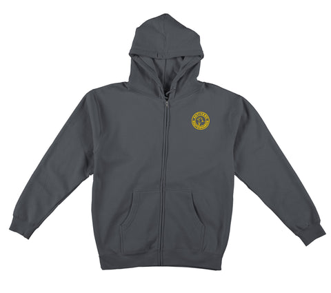 ANTIHERO BASIC PIGEON ROUND EMB. ZIP HOOD CHARCOAL W/ GOLD EMBROIDERY