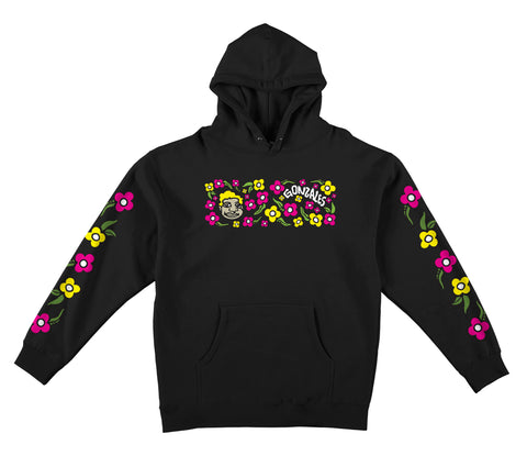 KROOKED SWEATPANTS FLOWER SLEEVE PULLOVER HOODED SWEATSHIRT W/ PREMIUM PRINT BLACK w/ MULTI COLOR Prints