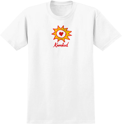 KROOKED SUN HEART TEE WHITE W/ RED & YELLOW PRINT