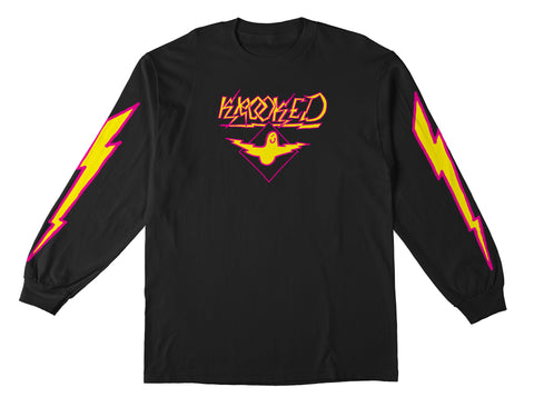 KROOKED BIRD LIGHTNING SLEEVE L/S T-SHIRT- PREMIUM PRINT BLACK w/ MAGENTA & YELLOW Prints