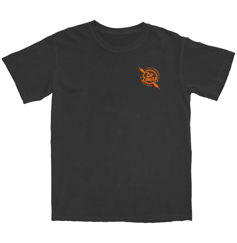 KROOKED ZIP ZINGER DBL S/S T-SHIRT- GARMENT DYED PEPPER(Garment Dye) w/ ORANGE Prints