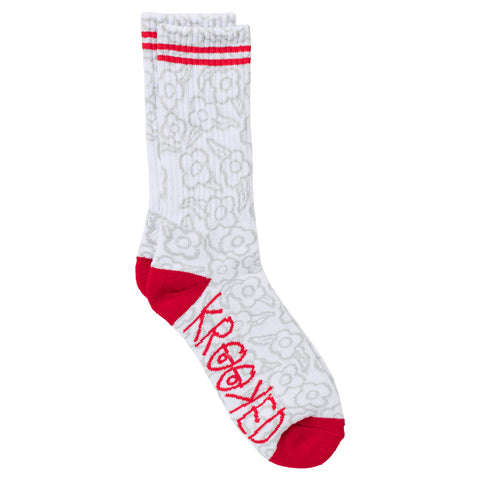 KROOKED MULTI FLOWERS SOCK WHITE/RED