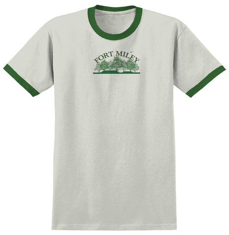 REAL FORT MILEY RINGER TEE NATURAL / FOREST GREEN w/ GREEN PRINT