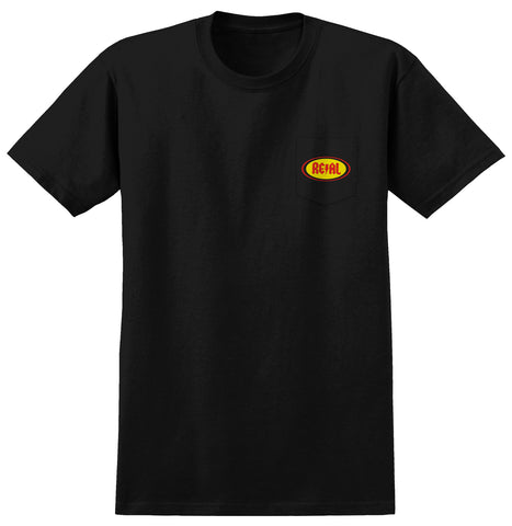 REAL DEEDS OVAL POCKET TEE BLACK w/ MULTICOLOR PRINT
