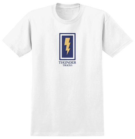 THUNDER BOXED BOLT TEE WHITE w/ NAVY & YELLOW PRINT