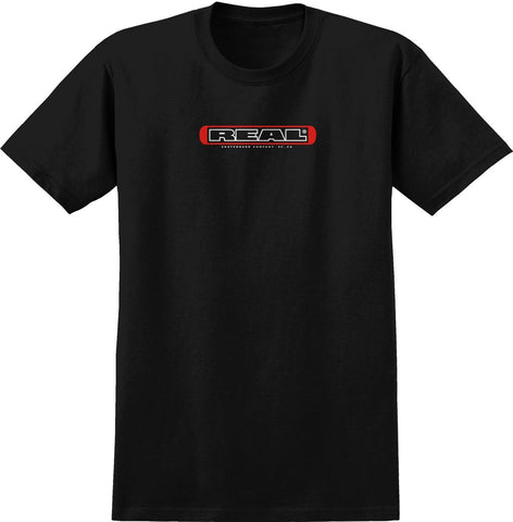 REAL LOGO BAR TEE BLACK w/ RED & WHITE PRINT