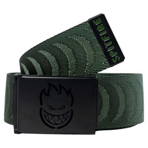 SPITFIRE BIGHEAD CUT OUT CRESCENT JACQUARD WEB BELT OLIVE / BLACK