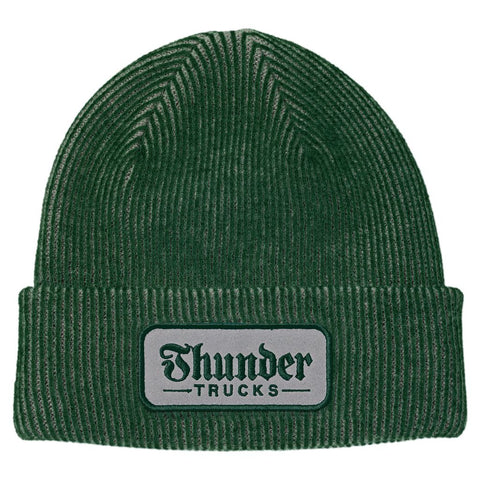 THUNDER SCRIPT PATCH CUFF BEANIE DARK GREEN / CHARCOAL