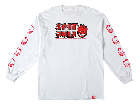 SPITFIRE STACKED BIGHEAD SLEEVE L/S TEE WHITE w/ RED, WHITE & BLACK PREMIUM PRINTS