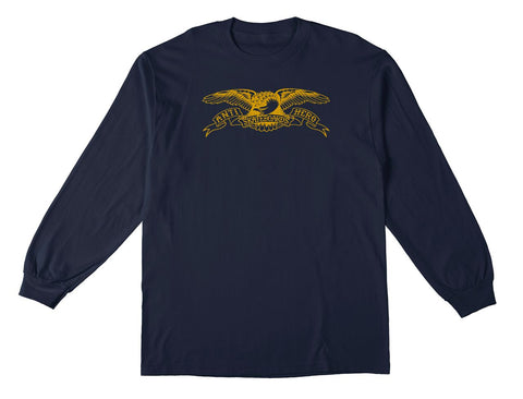 ANTIHERO BASIC EAGLE L/S TEE NAVY w/ GOLD PRINT