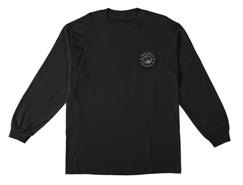 ANTIHERO PIGEON MOTION L/S POCKET TEE BLACK w/ GREY PRINTS