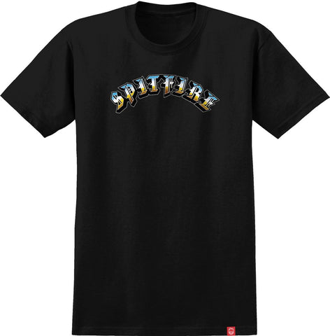 SPITFIRE OLD E ARCH COLOR CHROME TEE BLACK W/ MULTI COLOR PRINT