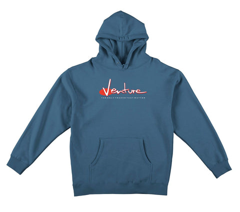 VENTURE '90s TOTTM HEAVYWEIGHT BOX FIT HOOD SLATE BLUE w/ RED & WHITE PRINT