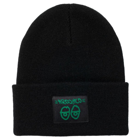 KROOKED BRUSH SKRIPT EYES CUFF BEANIE BLACK