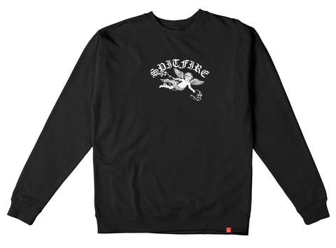 SPITFIRE MOLOTOV OLD E MIDWEIGHT CREWNECK PIGMENT BLACK (GARMENT DYE) w/ BLACK & WHITE PRINT