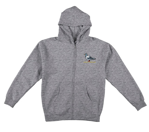 ANTIHERO LIL PIGEON EMB HEAVYWEIGHT ZIP HOOD HEATHER GREY w/ MULTI COLOR EMBROIDERY