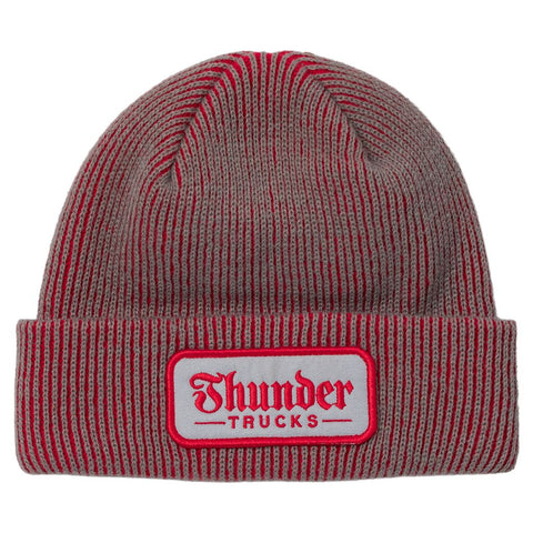 THUNDER SCRIPT PATCH CUFF BEANIE RED / GREY