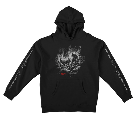 REAL DOG BITE HOOD BLACK w/ CHEST AND SLEEVE PRINTS