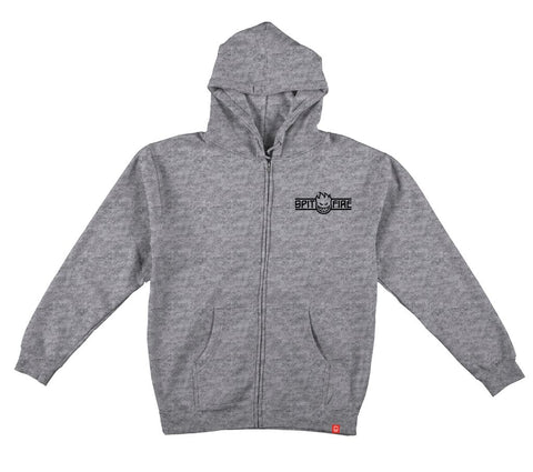 SPITFIRE LTB ARCH II ZIP HOOD GREY HEATHER w/ BLACK PRINTS
