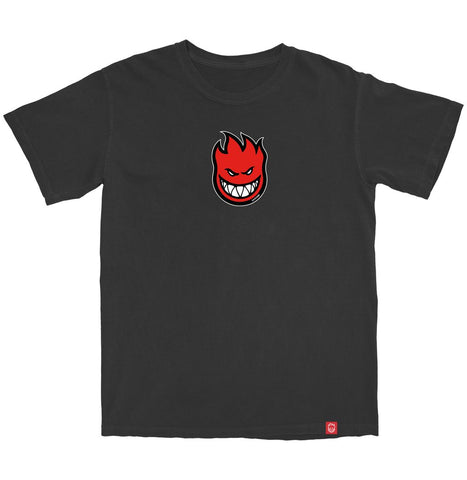 SPITFIRE BIGHEAD MID FILL GARMENT DYED TEE BLACK w/ RED, BLACK & WHITE PRINT