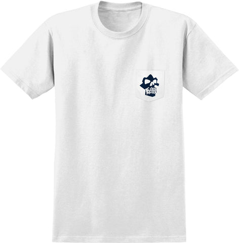 KROOKED SKULLS DBL POCKET TEE WHITE w/ NAVY PRINTS