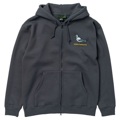 ANTIHERO LIL PIGEON EMB HEAVYWEIGHT ZIP HOOD CHARCOAL(SOLID) w/ MULTI COLOR EMBROIDERY