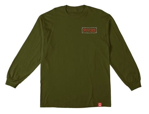 SPITFIRE GAS MASK L/S TEE MILITARY GREEN w/ MULTI COLOR PRINTS