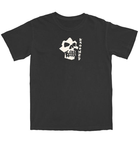 KROOKED SKULLS GARMENT DYED TEE BLACK w/ RAW DISCHARGE PRINT