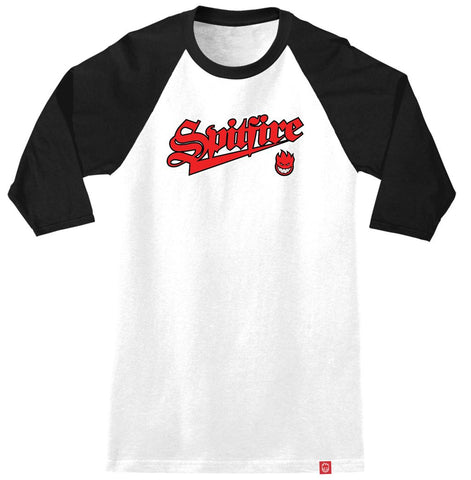SPITFIRE BASEBALL BIGHEAD 3/4 SLEEVE RAGLAN TEE WHITE / BLACK w/ RED, BLACK & WHITE PRINT