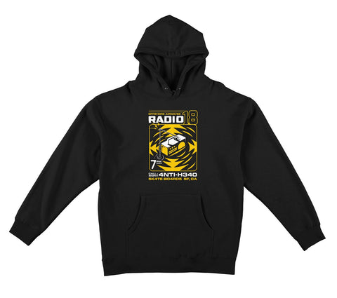 ANTIHERO RADIO 18 HEAVYWEIGHT HOOD BLACK w/ YELLOW & WHITE PRINT