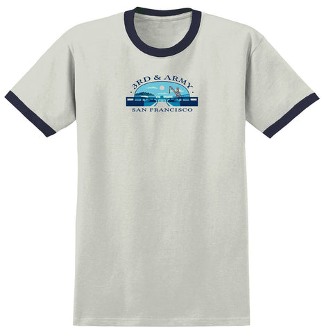 REAL 3RD AND ARMY RINGER TEE NATURAL / MIDNIGHT NAVY w/ MULTI COLOR PRINT