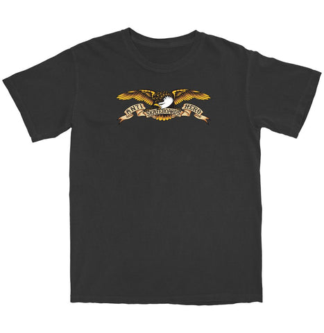 ANTIHERO EAGLE GARMENT DYED TEE BLACK w/ MULTI COLOR PRINT