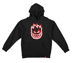 SPITFIRE BIGHEAD SMOKE RED PULLOVER HOODED SWEATSHIRT BLACK w/ RED & WHITE Print