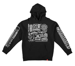 SPITFIRE SPEEDWAY SLEEVE HOOD PULLOVER HOODED SWEATSHIRT W/ PREMIUM PRINT BLACK w/ WHITE Prints