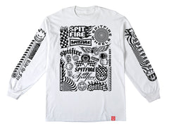 SPITFIRE SPEEDWAY SLEEVE L/S T-SHIRT- PREMIUM PRINT WHITE w/ BLACK Prints