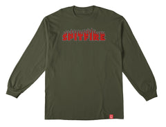 SPITFIRE DEMONSEED SCRIPT L/S TEE MILITARY GREEN w/ RED ,BLACK & WHITE PRINT