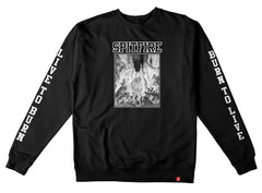 SPITFIRE INFERNO SLEEVE HEAVYWEIGHT CREWNECK  BLACK w/ BLACK & WHITE PREMIUM PRINTS