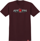 SPITFIRE OLD E DROP BIGHEAD TEE BURGUNDY w/ RED, BLACK & WHITE PRINT