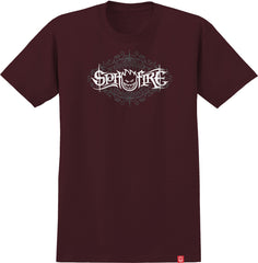 SPITFIRE DAMNED S/S T-SHIRT BURGUNDY w/ WHITE & GREY Print