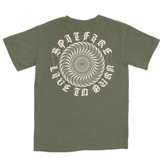 SPITFIRE WEBBED CLASSIC S/S T-SHIRT- GARMENT DYED MOSS(Garment Dye) w/ CREAM Prints