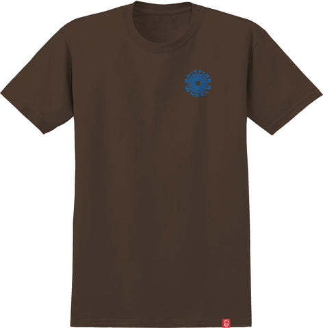 SPITFIRE CLASSIC '87 SWIRL FILL TEE DARK CHOCOLATE WITH BLUE & WHITE PRINTS