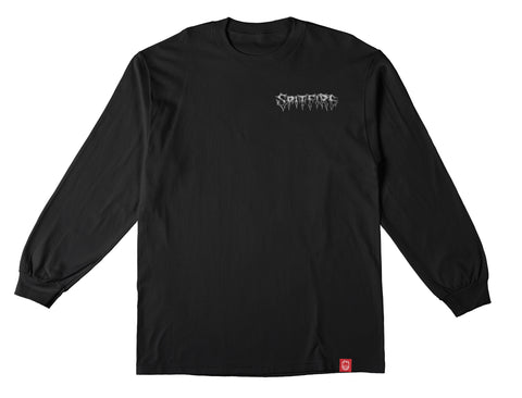 SPITFIRE BATWING CLASSIC L/S TEE BLACK w/ WHITE PRINTS