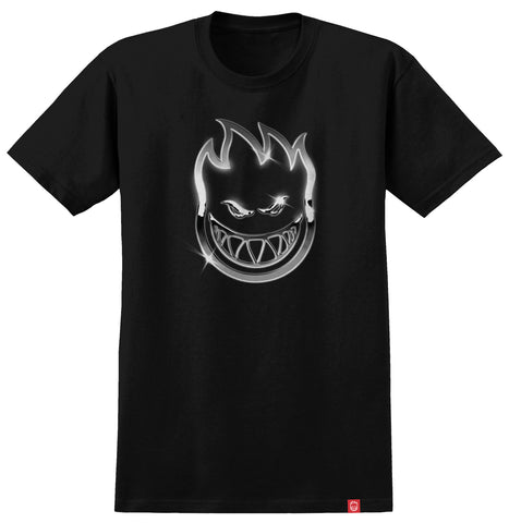 SPITFIRE CHROME BIGHEAD TEE BLACK w/ MULTI COLOR PRINT