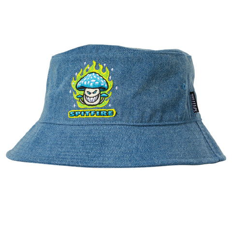 SPITFIRE MUSHROOM BIGHEAD BUCKET HAT WASHED DENIM w/ MULTI COLOR EMBROIDERY
