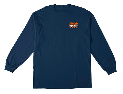 KROOKED STRAIT EYES L/S TEE NAVY w/ ORANGE PRINTS