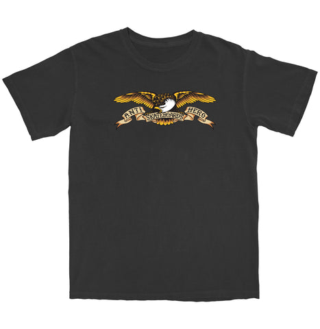 ANTIHERO EAGLE(black multi) S/S T-SHIRT- GARMENT DYED BLACK(Garment Dye) w/ MULTI COLOR Print