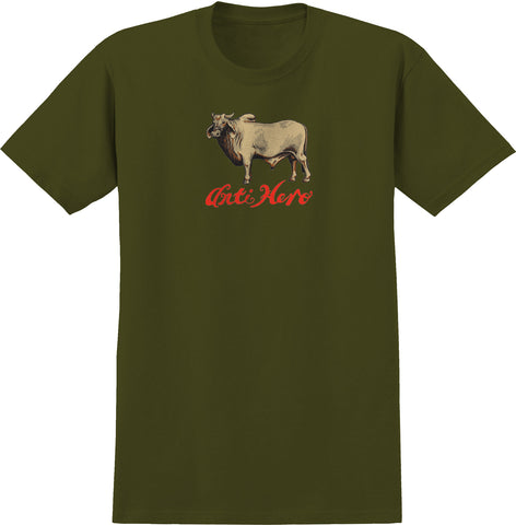 ANTIHERO COW FULL S/S T-SHIRT MILITARY GREEN w/ MULTI COLOR Print