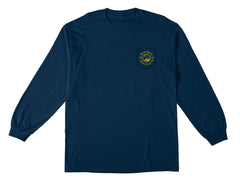 ANTIHERO PIGEON MOTION L/S POCKET TEE NAVY w/ YELLOW PRINTS