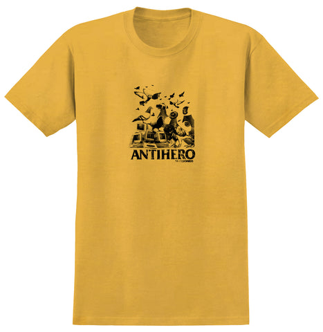 ANTIHERO PIGEON INTELLIGENCE RINGSPUN TEE HEATHER MUSTARD w/ BLACK PRINT